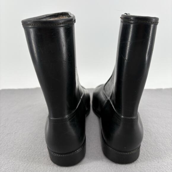 Vintage 70s Rubber Black Boots Stacked Heel Rain Boot Womens Sz 8 Made In USA - Picture 7 of 12